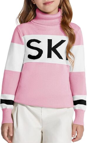 Haloumoning Girls Winter Sweater Kids Color Block Ski Pullover Jumper Tops 5-14 Years in Saudi Arabia