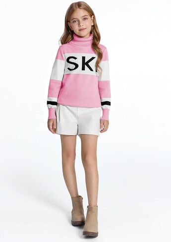 Haloumoning Girls Winter Sweater Kids Color Block Ski Pullover Jumper Tops 5-14 Years in Saudi Arabia