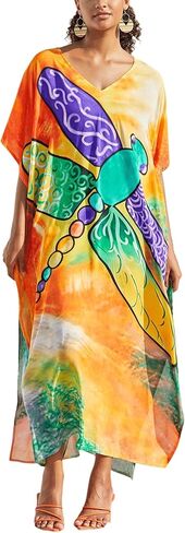 Plus Size Beach Kaftan Dresses for Women Print V-Neck Long Swimsuit Cover Ups in Saudi Arabia