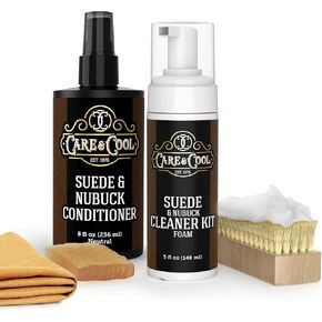Care & Cool Suede and Nubuck Ultimate KIT - FOAM Cleaner and Conditioner with Premium 100% Soft Hog Brush, Rubber Eraser and Hi-Tech Cloth
