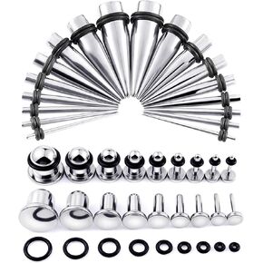 Longbeauty 14G-00G 36pcs الأذن مقاييس تمتد عدة التناقص التدريجي الفولاذ الجراحية للأذنين قياس بداية مجموعات واحدة مسطحة أعلى مقاييس المقابس للنساء الرجال in Kuwait