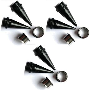 12 Pc Black Tapers and Steel Tunnels Choose 3 Sizes 0g - 1 inch Ear Stretching Kit gauges plugs 0g 1g