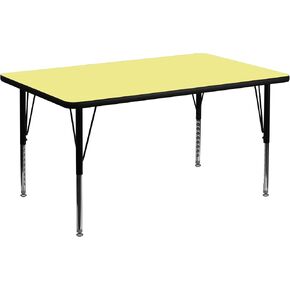 Flash Furniture 36''W x 72''L Rectangular Yellow Thermal Laminate Activity Table - Height Adjustable Short Legs