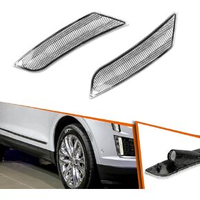 ADIIL For 13-14 Cadillac ATS & 2017-up XT5 Clear Lens Front Bumper Side Marker Light Assembly Set (Left + Right)