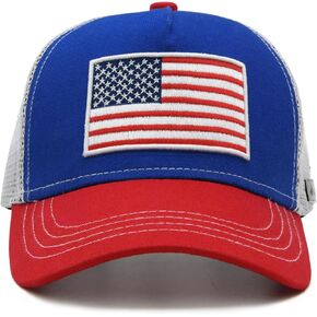 Boys Trucker Hat, Toddler American Flag Snapback Mesh Baseball Caps for Kids Age 2-6