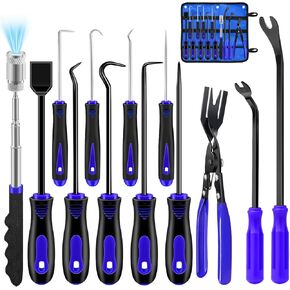 13 Pcs Precision Hook and Pick Tool Set with Clip Removal Plier Rivets Puller Fastener Remover Telescoping Magnetic Pickup Gasket Scraper for Electronics Maintenance Pick Tools Automotive Repair