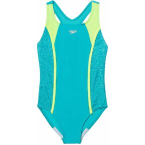 Speedo Girls Racerback Sport Splice One Piece Swimsuit (US, Alpha, X-Small, Regular, Turkish Sea Blue/Neon Light Green)