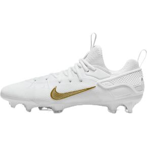 Nike Huarache 9 Elite Low LAX Lacrosse Cleats (FD0089-100, White/White/Metallic Vivid Gold) Size 10