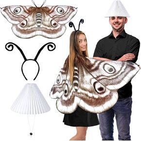 Halloween Moth and Lamp Couple Costume Adult Moth Butterfly Wing Cape with Headband Fabric Lampshade for Couple Women Men Costume