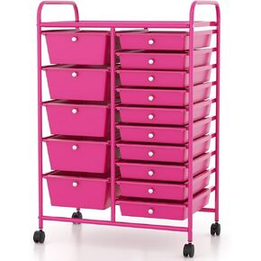 Byroce 15-Drawer Storage Rolling Cart, Mobile Classroom Craft Organizer for Art Supplies, Tools & Paper, Multipurpose Storage Cart on Wheels for School, Home Office (Macaroon)