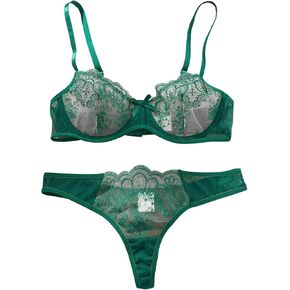 SOLY HUX Women's Lingerie Set Floral Embroidery Sheer Mesh Bra and Panty Underwear Sets