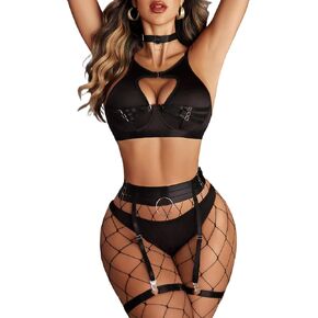 Avidlove Sexy Lingerie Set with Underwire Garter Belt Lingerie Set for Women Bra and Panty 5 Piece with Choker(No Stockings)