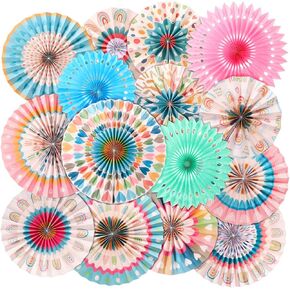 15 Pcs Boho Classroom Decorations Colorful Hanging Honeycomb Paper Fan Decor Diversity Round Paper Fans Ceiling Wall Decoration Kit for Classroom Birthday Party Back to School Supplies