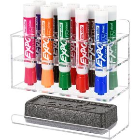 Dry Erase Marker Holder, Wall Mounted Marker Holder with 10 Slots, Acrylic Marker Holder for Classroom Organization, Sticky Pen Marker Holder for Whiteboard, Office, Classroom, Clear