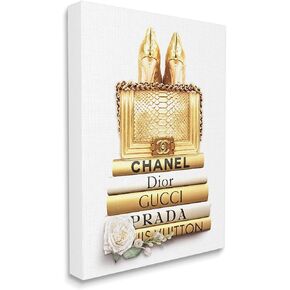 Stupell Industries Divine Golden Fashion Purse on Glam Designer Bookstack, Designed by ROS Ruseva Canvas Wall Art, Gold