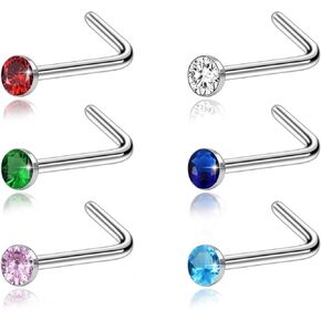6 Pcs Nose Studs for Women, Stainless Steel Nose Studs Hypoallergenic Nose Rings for Women Colorful Aretes Para La Nariz for Teen Nose Piercings (6 pcs Nose Rings)