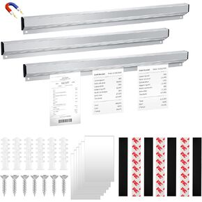 3 Pcs Ticket Rack Magnetic Note and Paper Holder Aluminum Slide Check Rack Ticket Holder for Restaurant with Strips Bill Orders Display Rail for Kitchen Restaurant Office Cafes Bar Pubs Note Organizer