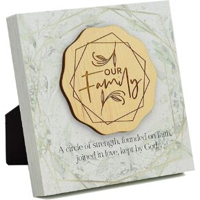 DEXSA Our Family Wood Frame Wall Plaque | Made in the USA | Wonderful Gift | Metal Hanger and Easel on Back | Self-Standing or Wall Hanging | Perfectly Lasered Titles on Real Wood | 6"x6"