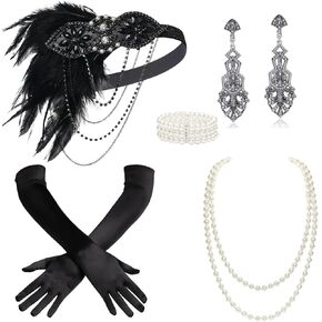 إكسسوارات BABEYOND 1920s للنساء - غطاء رأس فلابر ريش غاتسبي العظيم إكسسوارات للنساء قفازات قلادة من اللؤلؤ