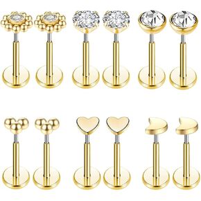 Gnoliew 18G 20G Threadless Stud Earrings Flat Back Push-in Tragus Labret Cartilage Medusa Conch Lip Piercing Jewelry 316L Surgical Stainless Steel Nose rings for Men Women