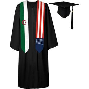 72 Inch Algeria Flag and USA Flag Graduation Sash Unisex Adults Graduation Stole Scarf International Class of 2024 (Not Include Baccalaureate Gown and Hat)