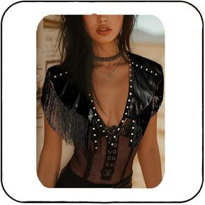 عباءة جلدية سوداء من EASEDAILY أزياء الهالوين بشراشيب من البولي يوريثان وشال ملفوف ببرشام فلابر للنساء والفتيات in Kuwait