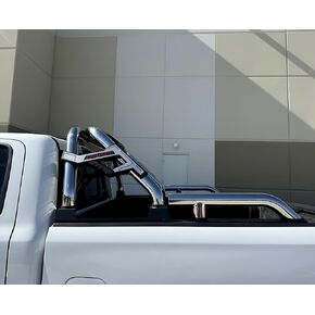 شريط لف رياضي من الفولاذ المقاوم للصدأ SRB005 باللون الفضي مع سياج جانبي متوافق مع تاكوما/رانجر/كولورادو/كانيون/فرونتير/جيب جلاديتور