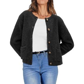 Arach&Cloz 2024 Open Front Cardigan Sweaters for Women Button Down Fall Fashion Long Sleeve Cute Knitted Sweater with Pockets