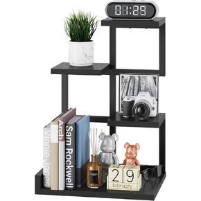 YMYNY Desktop Shelf Organizer, 4 Tier Storage Display Rack, Desk Shelf Organizer Small Bookshelf with Metal Frame for Office, Books, Plants, 12.2" x 9.45" x 17.52", Rustic Brown Black UHSR007H