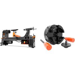 WEN 34035 6-Amp 14-Inch by 20-Inch Variable Speed Benchtop Wood Lathe & LA4444 4-Inch 4-Jaw Self-Centering Chuck Set with 1-Inch x 8TPI Thread