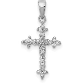 Solid 925 Sterling Silver Diamond Cross Pendant (10mm x 21mm) (1/10ct.)