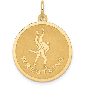 Solid 14k Yellow Gold Wrestling Charm Pendant - 25mm x 20mm
