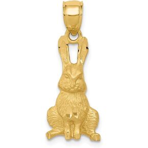 Solid 14k Yellow Gold Diamond Cut Rabbit Pendant (25.5mm x 10mm)
