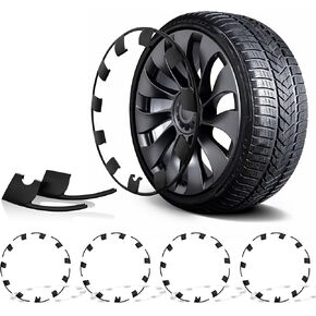 RimTek Tesla Model Y 21 بوصة واقي حافة يغطي العجلة بأكملها - حماية من الخدش - ملحقات خارجية سوداء غير لامعة لتتناسب مع عجلة OEM الأصلية - مجموعة من 4 - (21 بوصة Uberturbine) in Kuwait