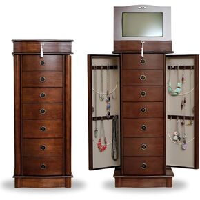 Hives & Honey Noel Standing Jewelry Armoire Cabinet, Locking Jewelry Storage Organizer with Top Flip Mirror, 2 Side Doors, 7 Drawers, Jewelry Chest, Jewelry Box for Necklace, Earring, Bracelet, Black