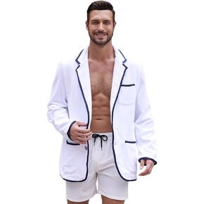 Luxurious Organic Cotton Terry Towelling Blazer for Men, Leisure Cotton Bath Robe for Elegant Beach and Yacht