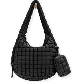Puffer Tote Bag for Women, Quilted Tote Bag Large Crossbody Bag Hobo Bag Lightweight Carryall Bag for Women