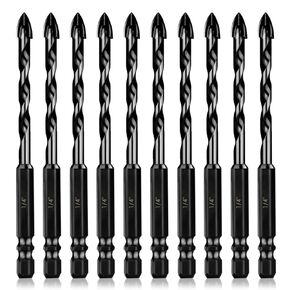 10Pcs Masonry Drill Bits Set - 1/4" Concrete Drill Bit Set for Tile, Brick, Glass, Plastic and Wood, Tungsten Carbide Tip Work with Ceramic Tile, Wall Mirror, Paver on Concrete or Brick Wall