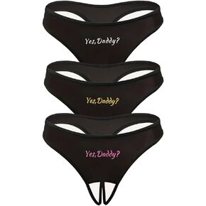 Women's Crotchless Underwear Cut Out Mesh Thong Panties Set Crotchless Panty Pack of 3
