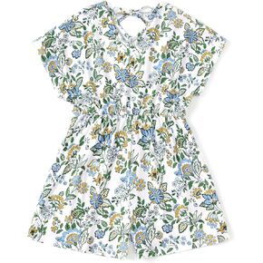PATPAT Girls One Piece Short Sleeve Jumpsuit Floral Back Off Wide Leg Romper Overall 6-12 Years