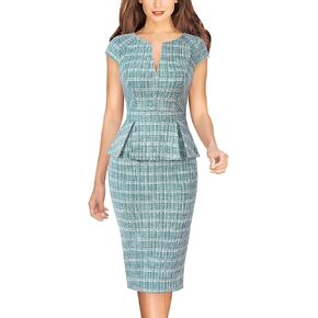 VFSHOW Womens Work Business Office Front Zipper Peplum Professional Church Pencil Sheath Dress