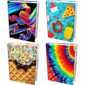 Easy Apply, Reusable Book Covers 4 Pk. Best Jumbo 9x11 Textbook Jacket for Back to School. Stretchable to Fit Most Medium Hardcover Books. Perfect Fun, Washable Designs for Girls, Boys, Kids and Teens