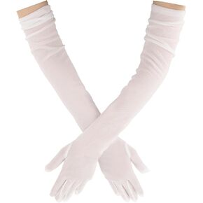 Tulle Gloves Women's Sheer Gloves White Mesh Gloves Elbow Length Gloves Long Nylon Gloves Elegant White Lace Gloves Stretchy Wedding Gloves Wedding Silk Gloves Dress Gloves for Party Opera