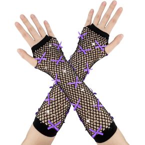 Fishnet Gloves,Rhinestone Fishnet Bow Gloves for Halloween Costume,Birthday Accessory,Party Decorations,Bachelorette