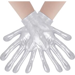 Shiny Metallic Gloves Sliver Alien Gloves Halloween Cosplay Costume Gloves for Women and Girls