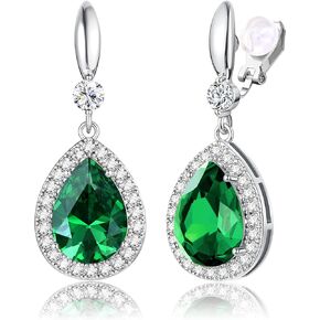 THUNARAZ Elegant Clip on Earrings for Women Sparkling Teardrop Dangle Clip Earrings Non-Pierced Rhinestone Cubic Zirconia Wedding Prom Jewelry 14K Gold and Silver Tone
