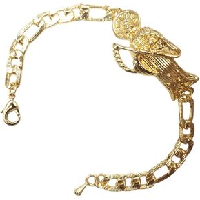 Gold Plated Santa Muerte Chain ID Bracelet Skull Grim Reaper Figaro Link Manilla Esclava De La Santa Muerte Pulsera, 8.5 inches