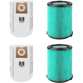 2 Pack VF4000 1-Layer Standard Dust Cartridge Filter 72947 for RIDGID most 5-20 Gallon Wet/dry Vacs and 2 Pack VF3502 Filter Bags for RIDGID 12-16 Gallon Shop Vac