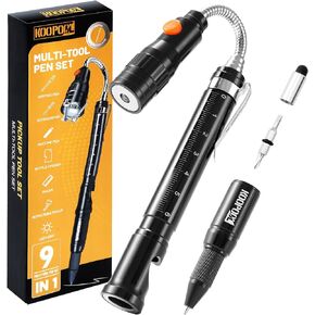 Tool Gifts for Men, Multitool Pen with Pen Screwdriver, Magnet Pickup Tool and Flashlight Pen Combo for Offices, Repair Shops and Various Scenarios (Black)