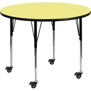 Flash Furniture Mobile 42'' Round Yellow Thermal Laminate Activity Table - Standard Height Adjustable Legs